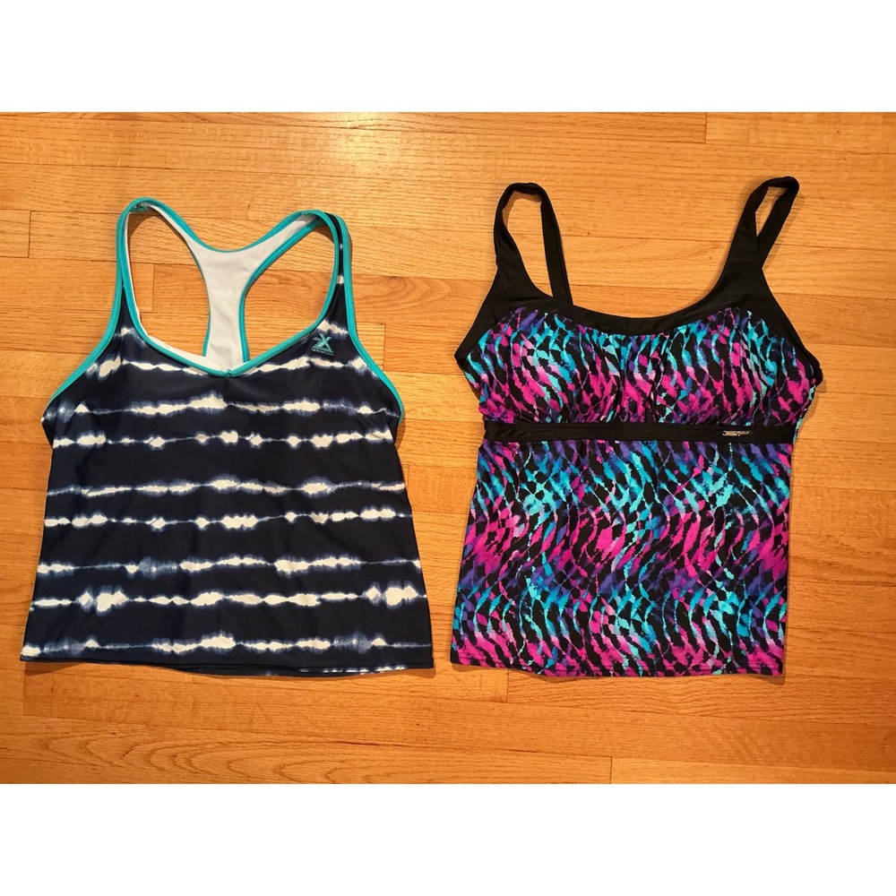 ZeroXposur Tankini Swim Tops Women XXL Blue Pink Excellent 2pc Bundle Tie Dye